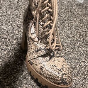 Soda Lita Snakeskin Lace-Up Boots